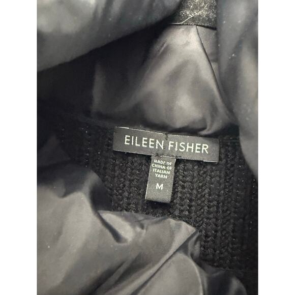 Eileen Fisher Merino Wool Puffer Trim Vest Black Sleeveless Funnel Neck M - Picture 3 of 10